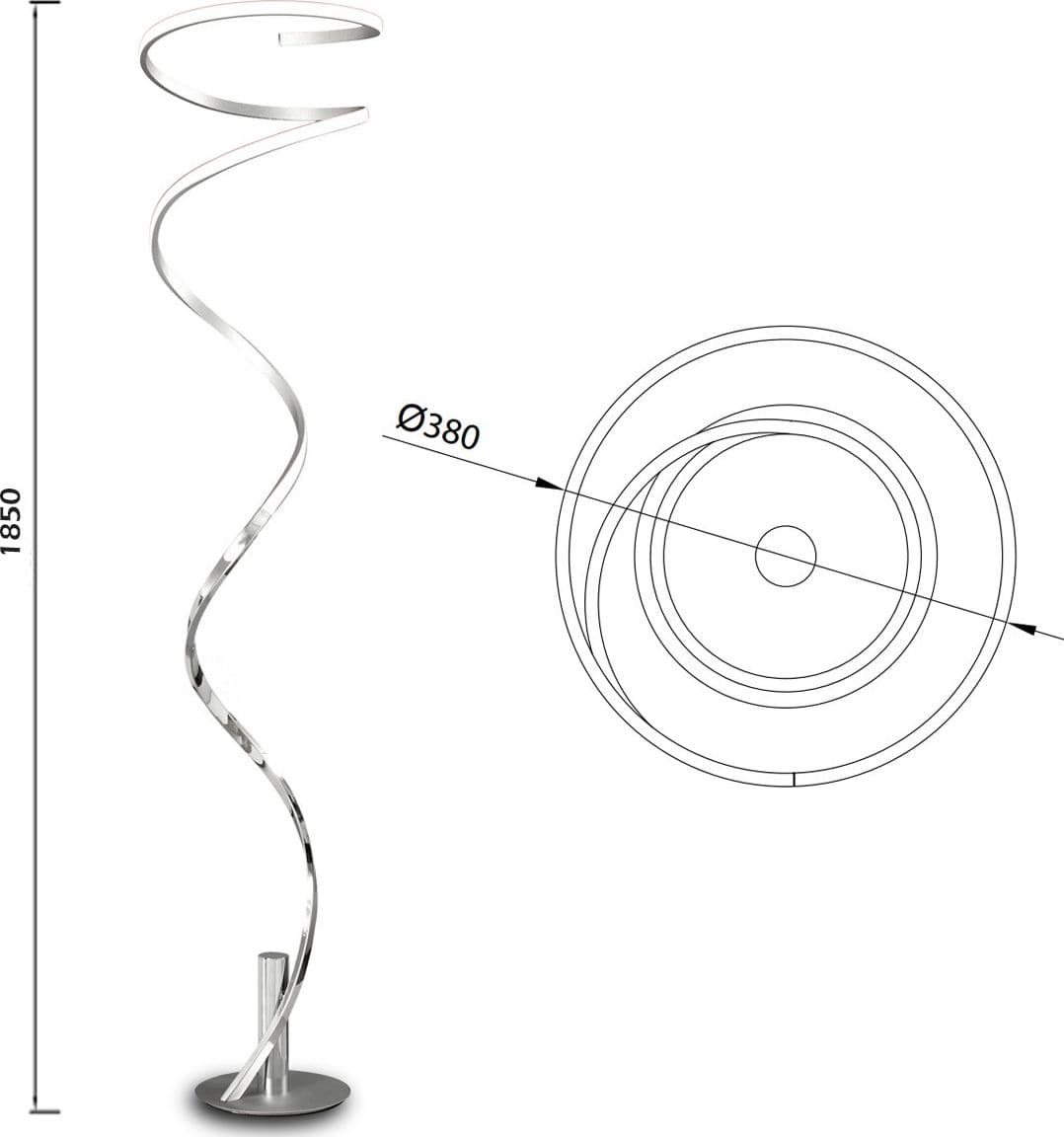 Piantana moderna Mantra HELIX 6100 42W LED 3360Lm 3000°K SILVER CHROME dimmerabile lampada terra ultramoderna interno - 8