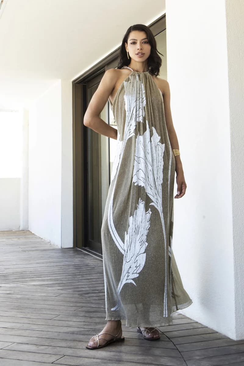 Abito midi plissé con dettagli metallizzati scollo halter | AGGEL - 1