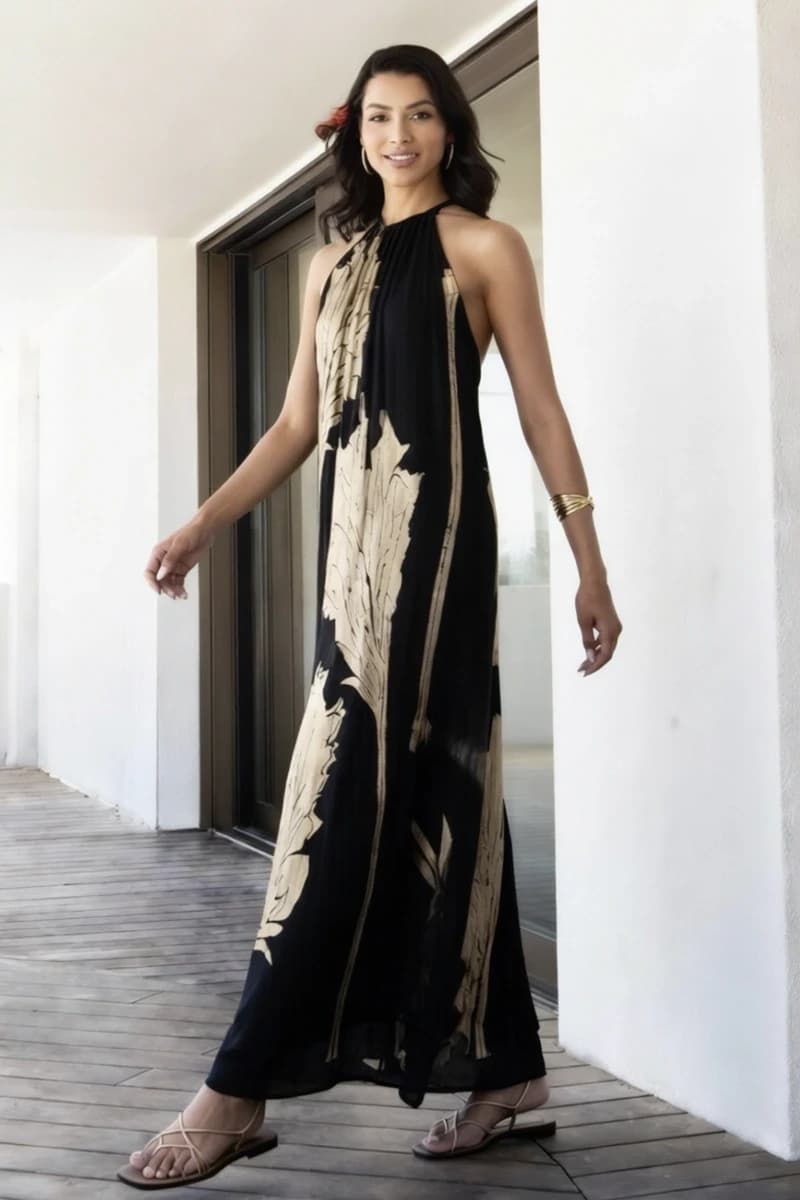 Abito midi plissé con dettagli metallizzati scollo halter | AGGEL - 4