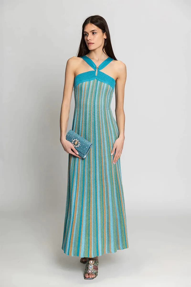 Abito lungo in maglia lurex a righe | AGGEL - 3
