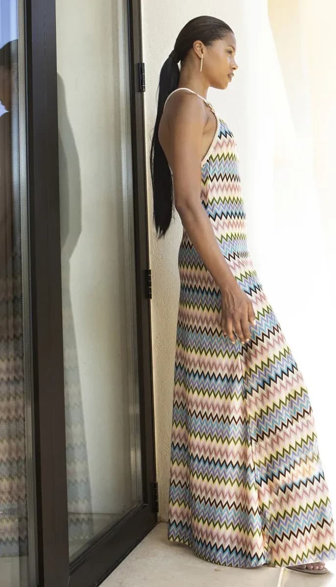 Abito lungo in maglia lurex a righe zig zag | AGGEL