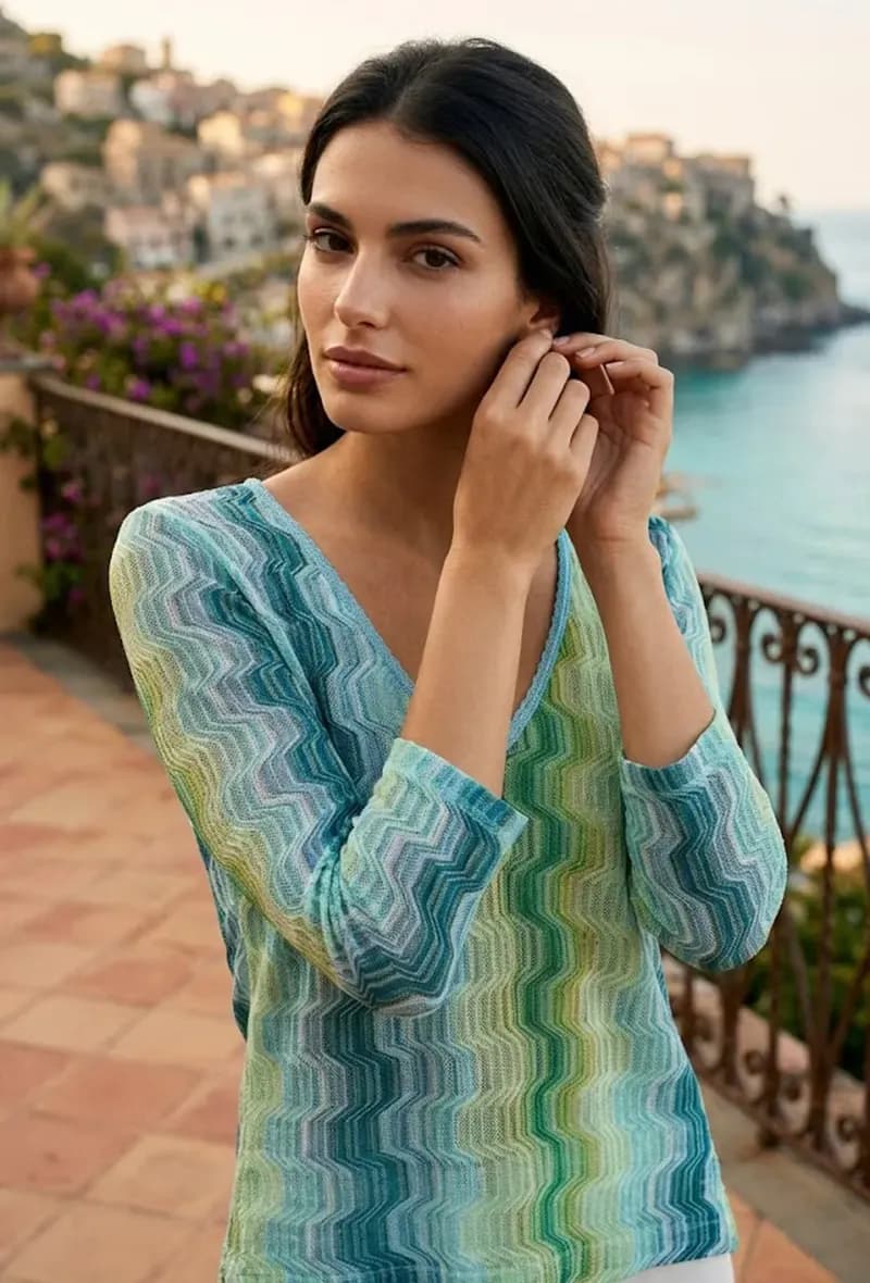 Maglia manica 3/4 Rachel fantasia lurex | PHO Firenze – Azzurro