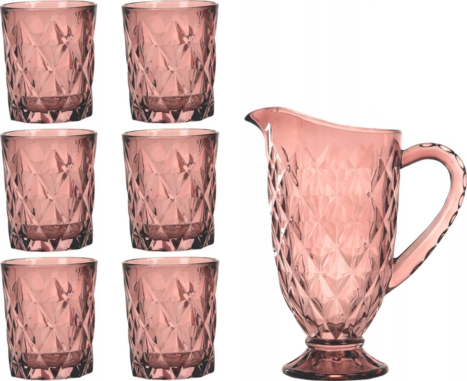 Caraffa in vetro con beccuccio e manico, set caraffa + 6 bicchieri in vetro - 5