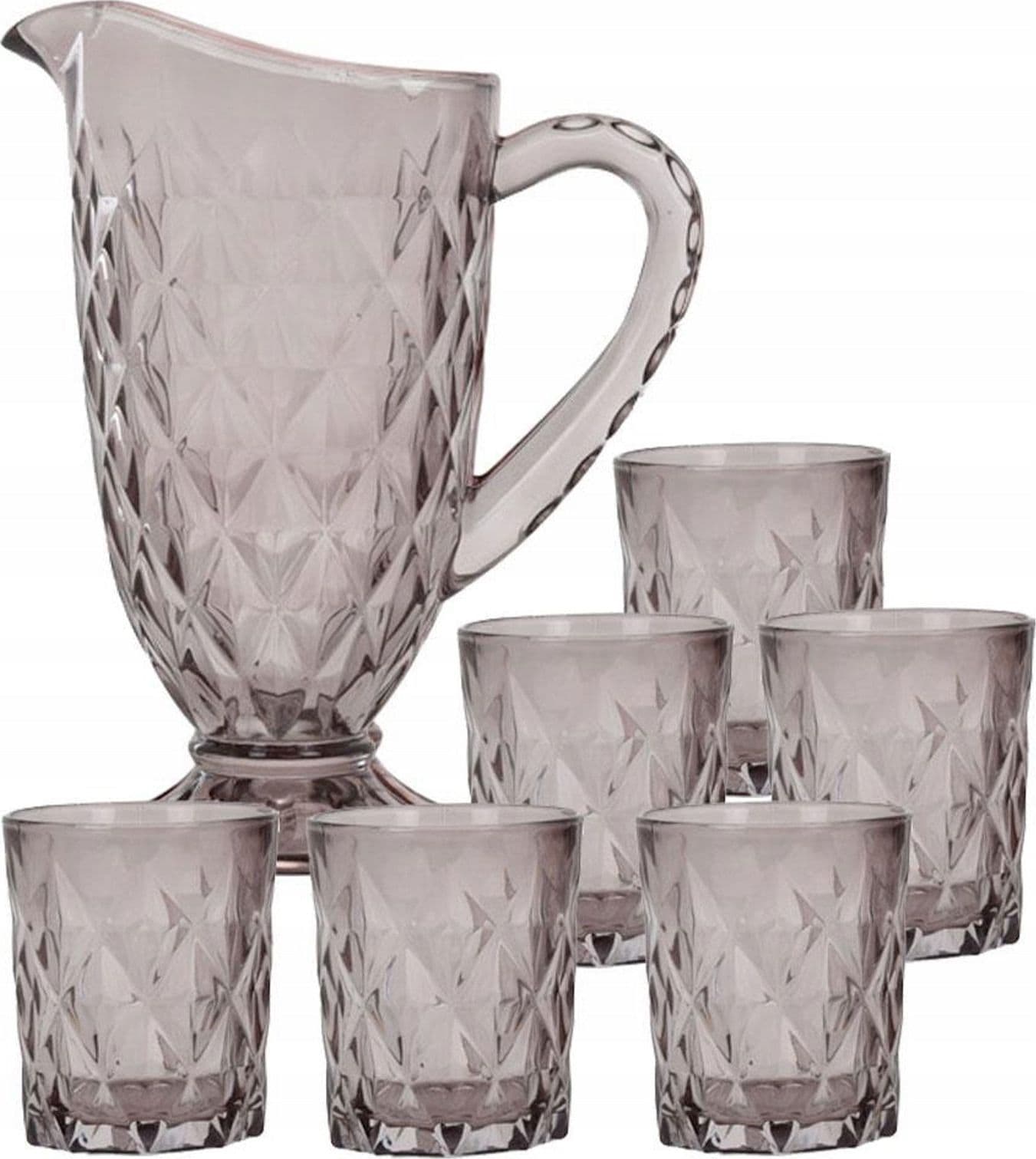 Caraffa in vetro con beccuccio e manico, set caraffa + 6 bicchieri in vetro - 6
