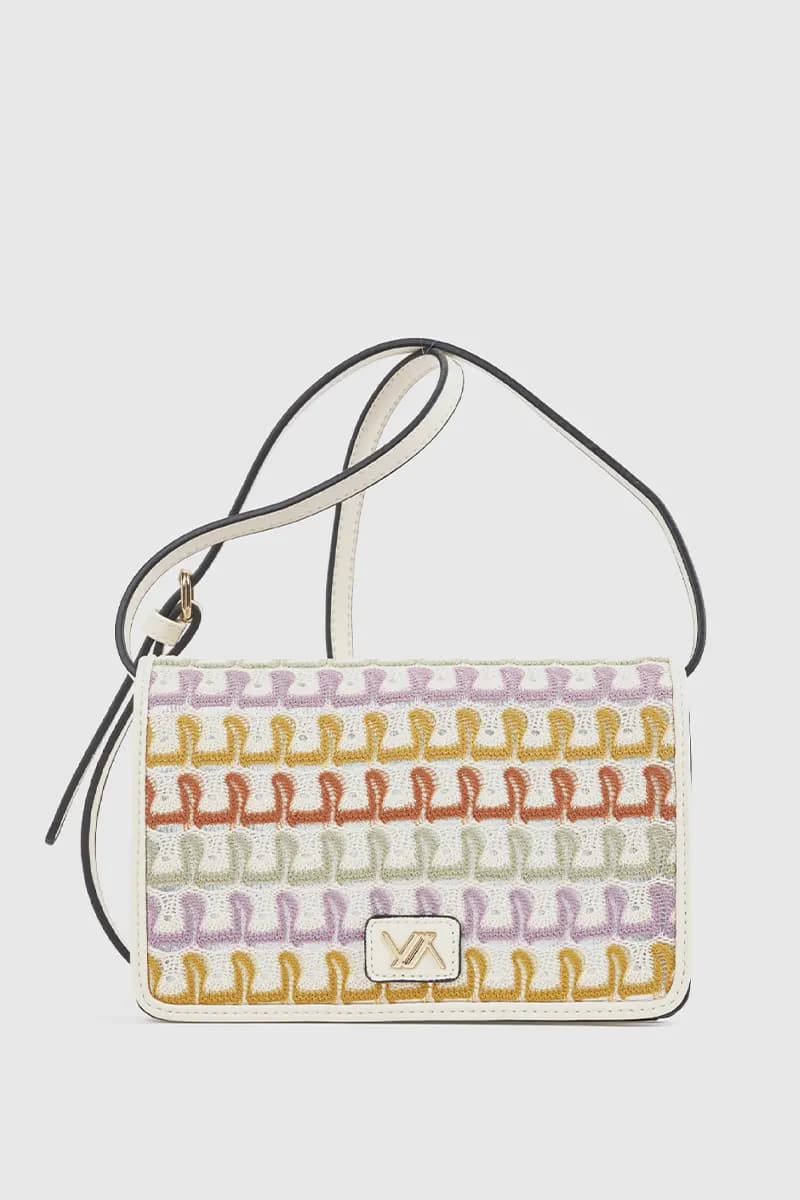 Borsa a tracolla con ricamo geometrico | Verde Fashion - 5