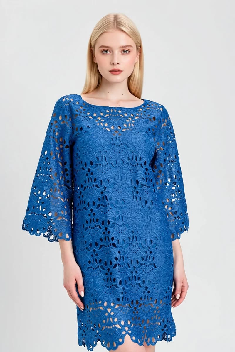 Abito corto in pizzo traforato con sottoveste | TWINSET - 3