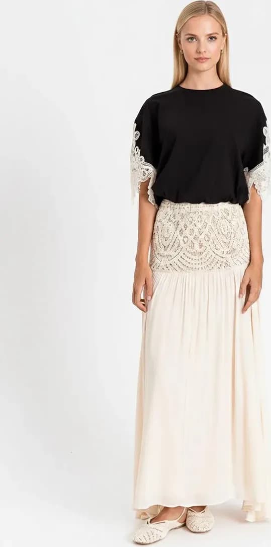 Gonna lunga in crochet e mussola | TWINSET