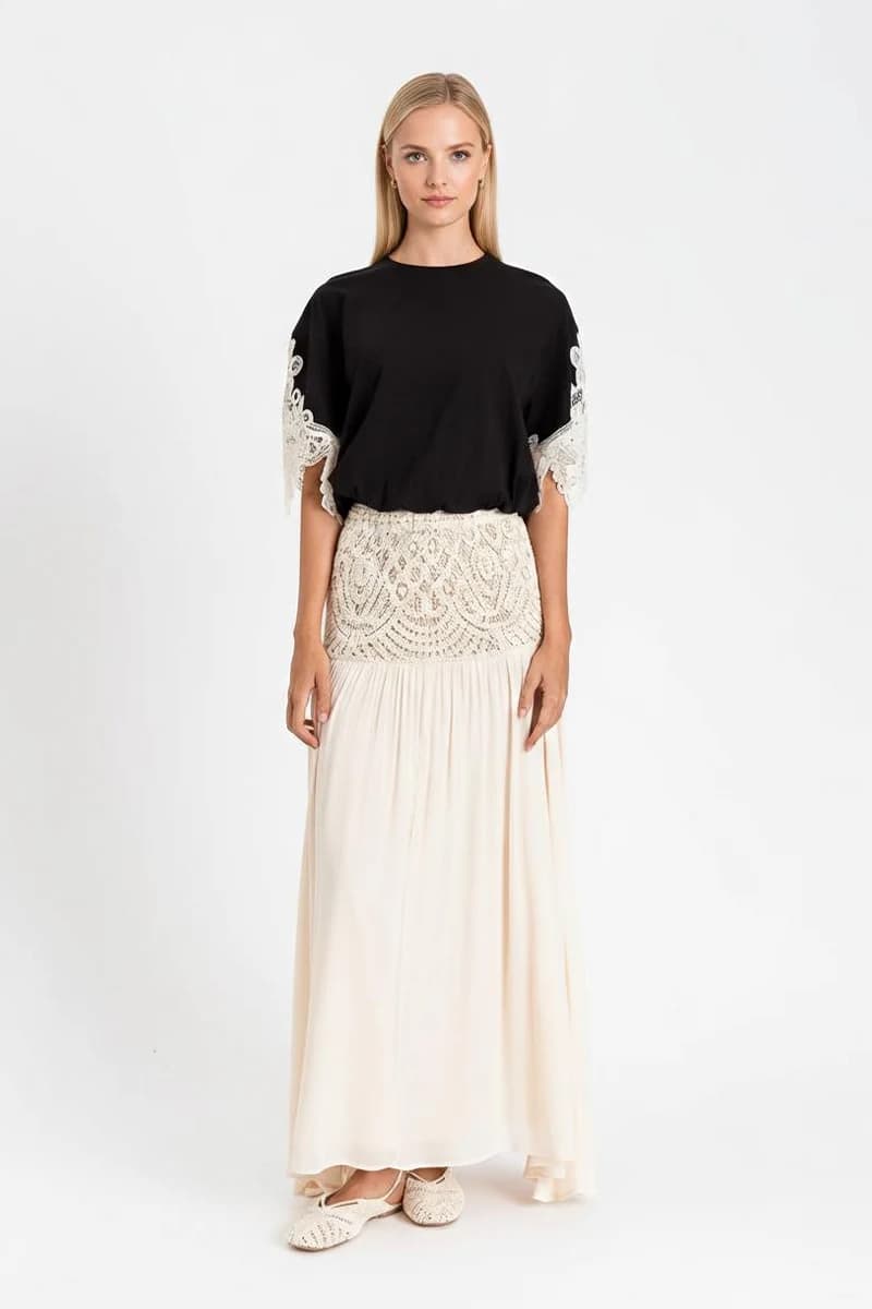 Gonna lunga in crochet e mussola | TWINSET - 3