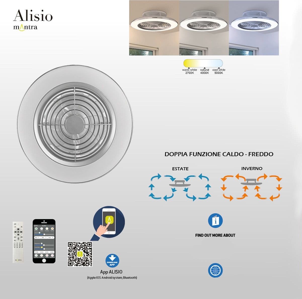 Ventilatore moderno Mantra ALISIO 70W LED 4200LM led bianco dinamico lampada soffitto interno IP20 - 15
