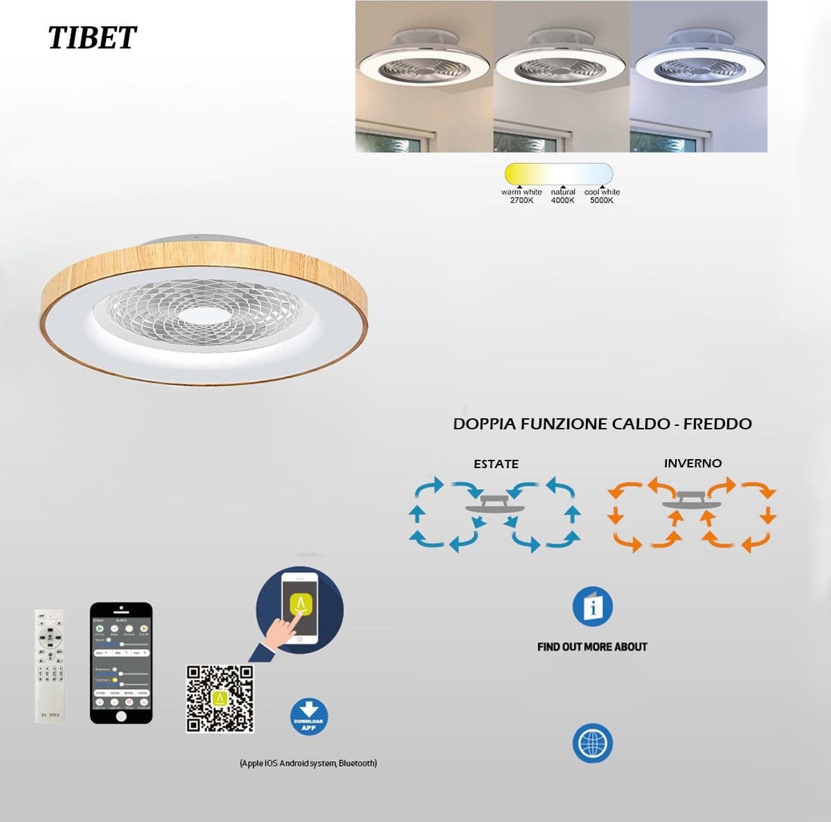 Ventilatore classico Mantra TIBET 7126 70W LED 3000LM led bianco dinamico lampada soffitto interno IP20 - 4