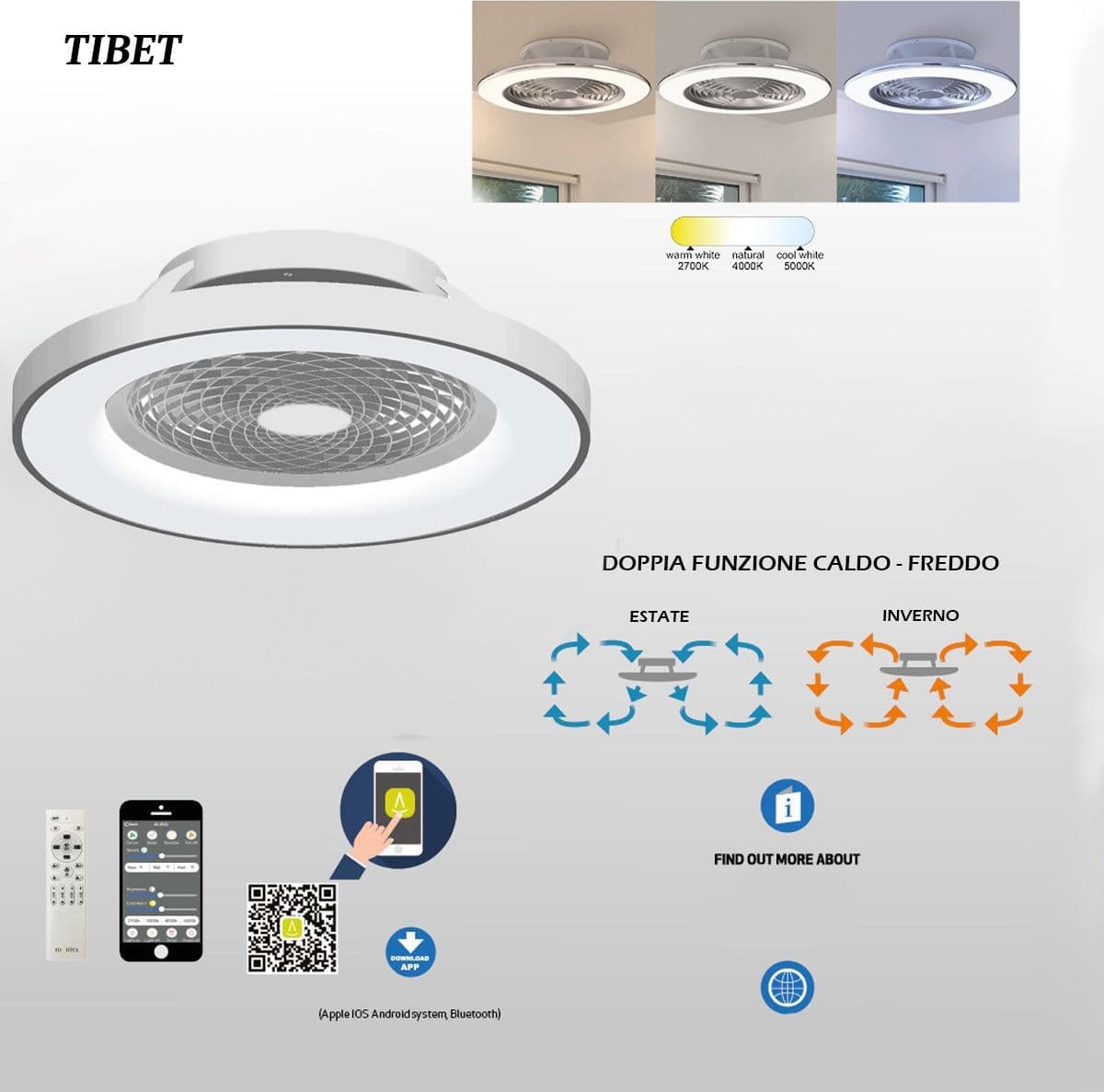 Ventilatore moderno Mantra TIBET 7125 70W LED 3000LM led bianco dinamico lampada soffitto interno IP20 - 4