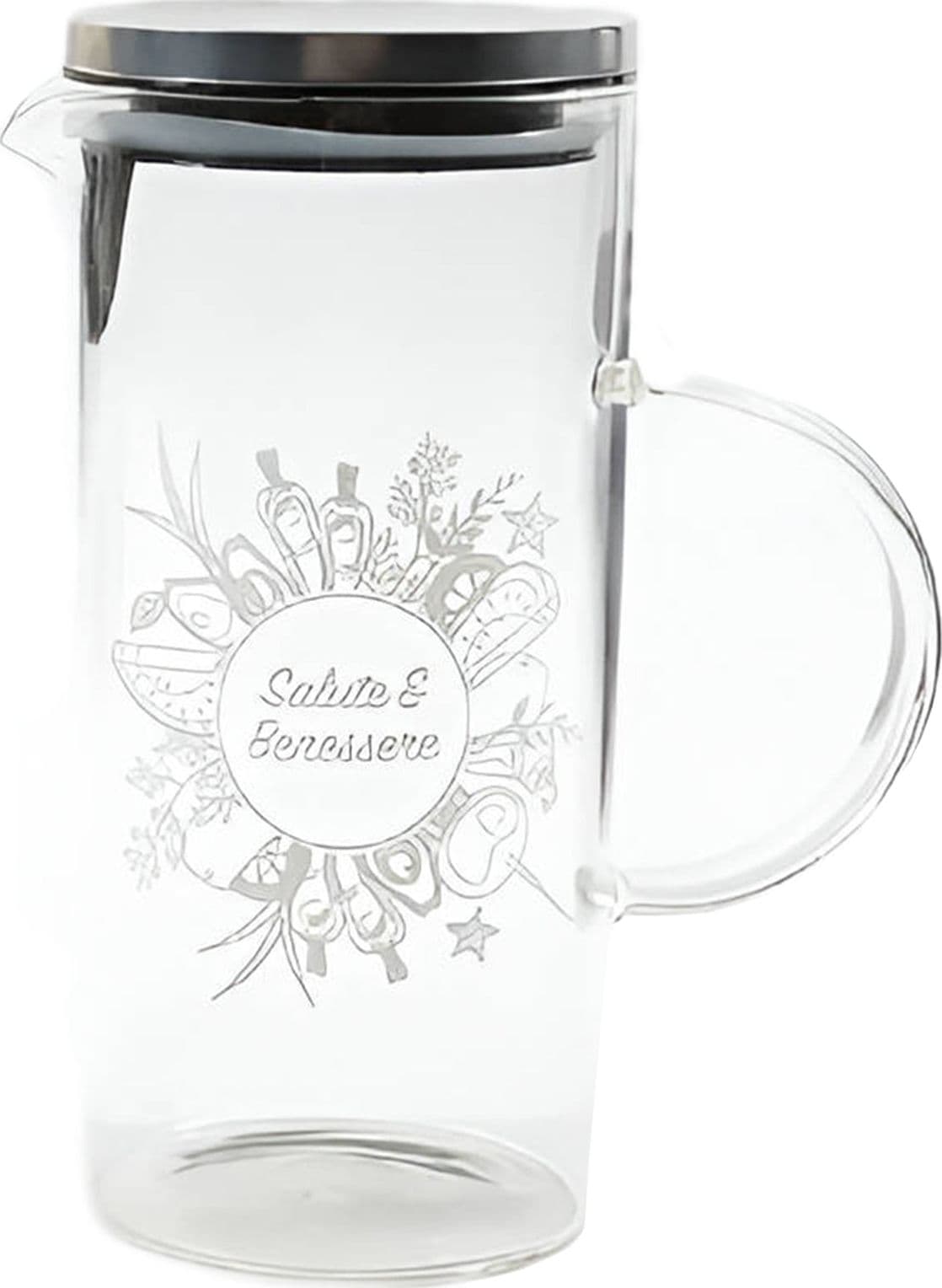 Caraffa in vetro Borosilicato decorata con scritta "Salute e Benessere" da 1300 mL - 4