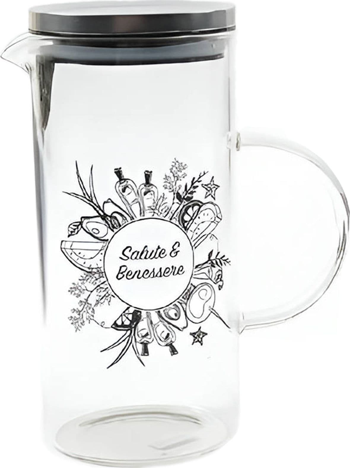 Caraffa in vetro Borosilicato decorata con scritta "Salute e Benessere" da 1300 mL - 3