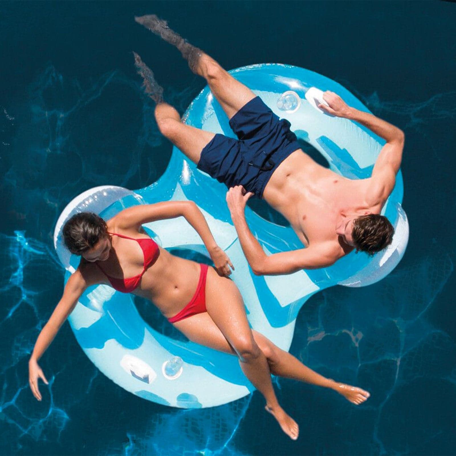 Salvagente gonfiabile doppio con schienale colore blu da mare e piscina 198 cm - 2