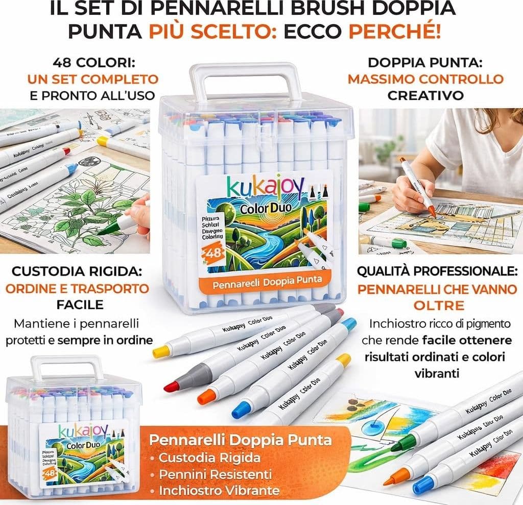 CARTOSPEDÌA 48 Pennarelli Brush Doppia Punta Kukajoy Color Duo –  1–6 mm - 3