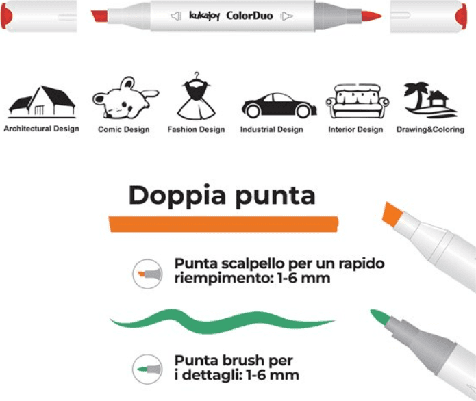 Memotak - Cofanetto Pennarelli Color Duo Brush Doppia Punta Kukajoy 48pz - 2