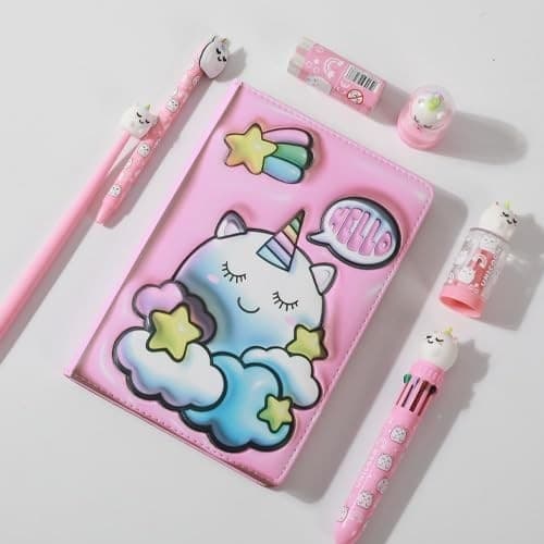 I-TOTAL® - Notebook A5 pagine bianche con copertina 3D, squishy 196 facciate (UNICORN) - 3