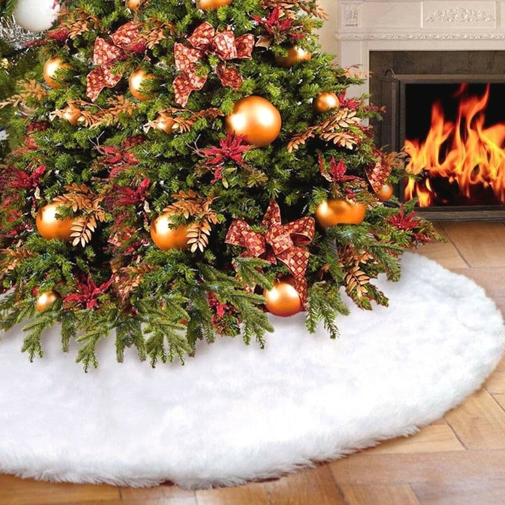 Copri base in pelliccia a pelo lungo Bianca per Albero di Natale - 5