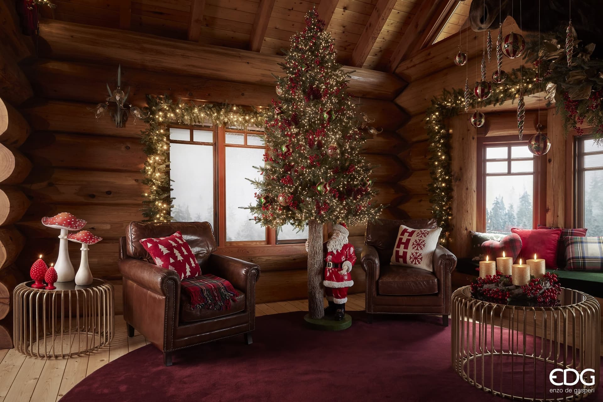 Base effetto tronco per albero di Natale con Babbo Natale supporto in metallo h 97 cm - 2