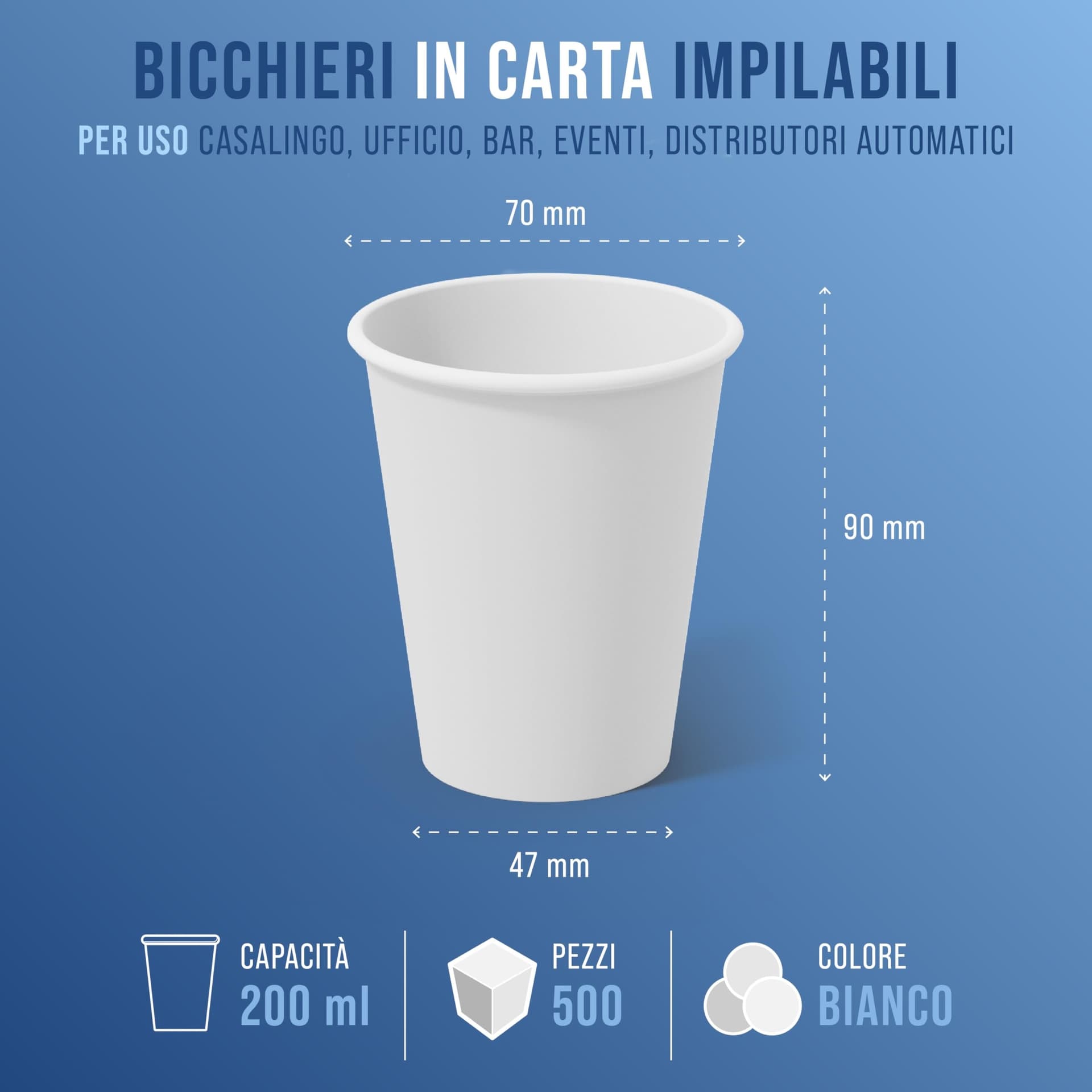 CARTOSPEDÌA - 500 Bicchieri Carta Da 200 ml, Biodegradabili e Compostabili, Usa e Getta, Monouso, Ecologici - 2