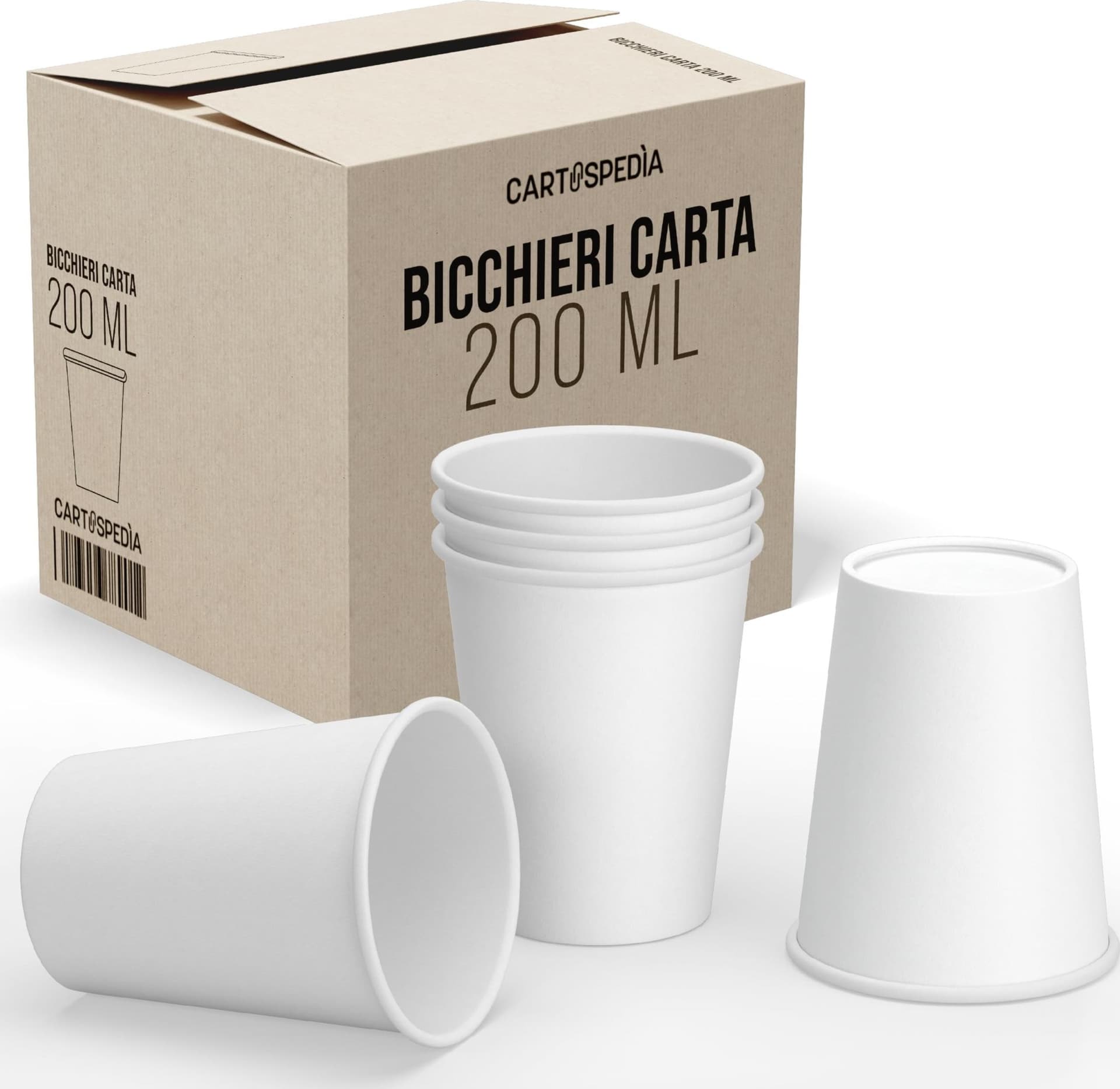 CARTOSPEDÌA - 200 Bicchieri Carta Da 200 ml, Biodegradabili e Compostabili, Usa e Getta, Monouso, Ecologici - 2