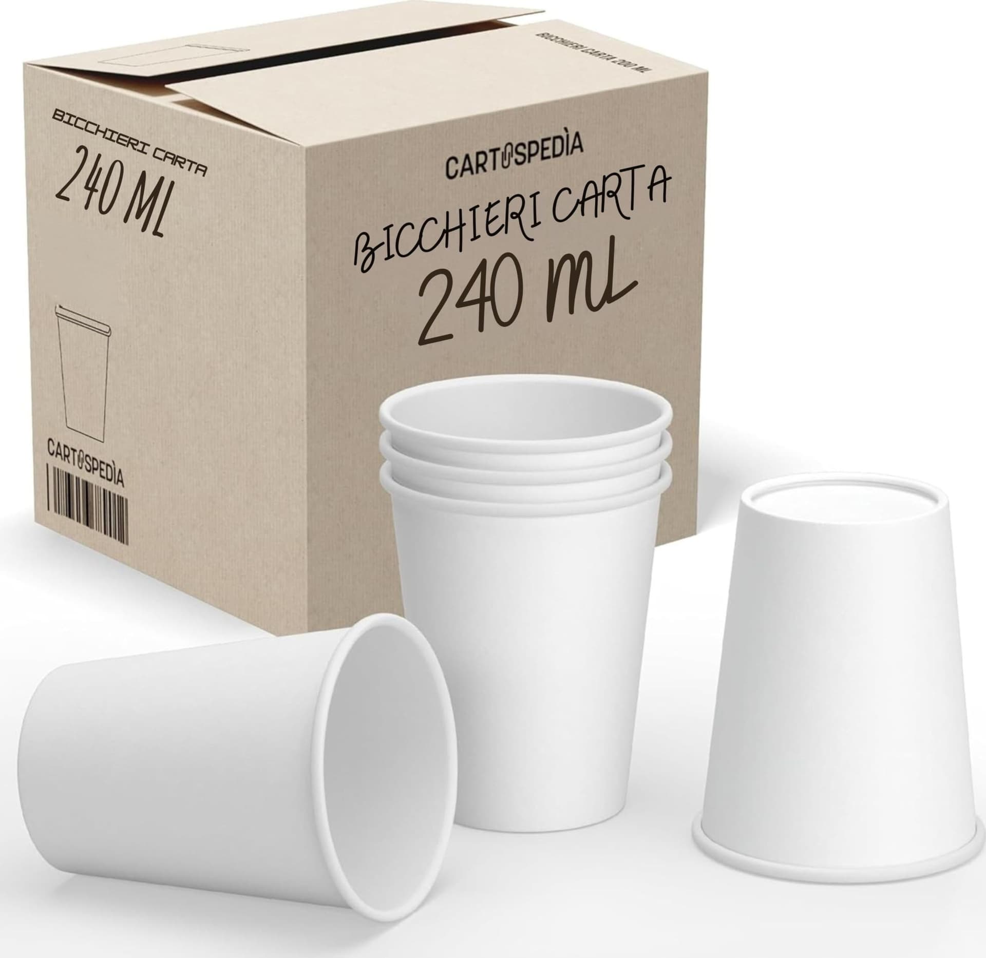 CARTOSPEDÌA - 200 Bicchieri Carta Da 240 ml, Biodegradabili e Compostabili, Usa e Getta, Monouso, Ecologici per Acqua - 3