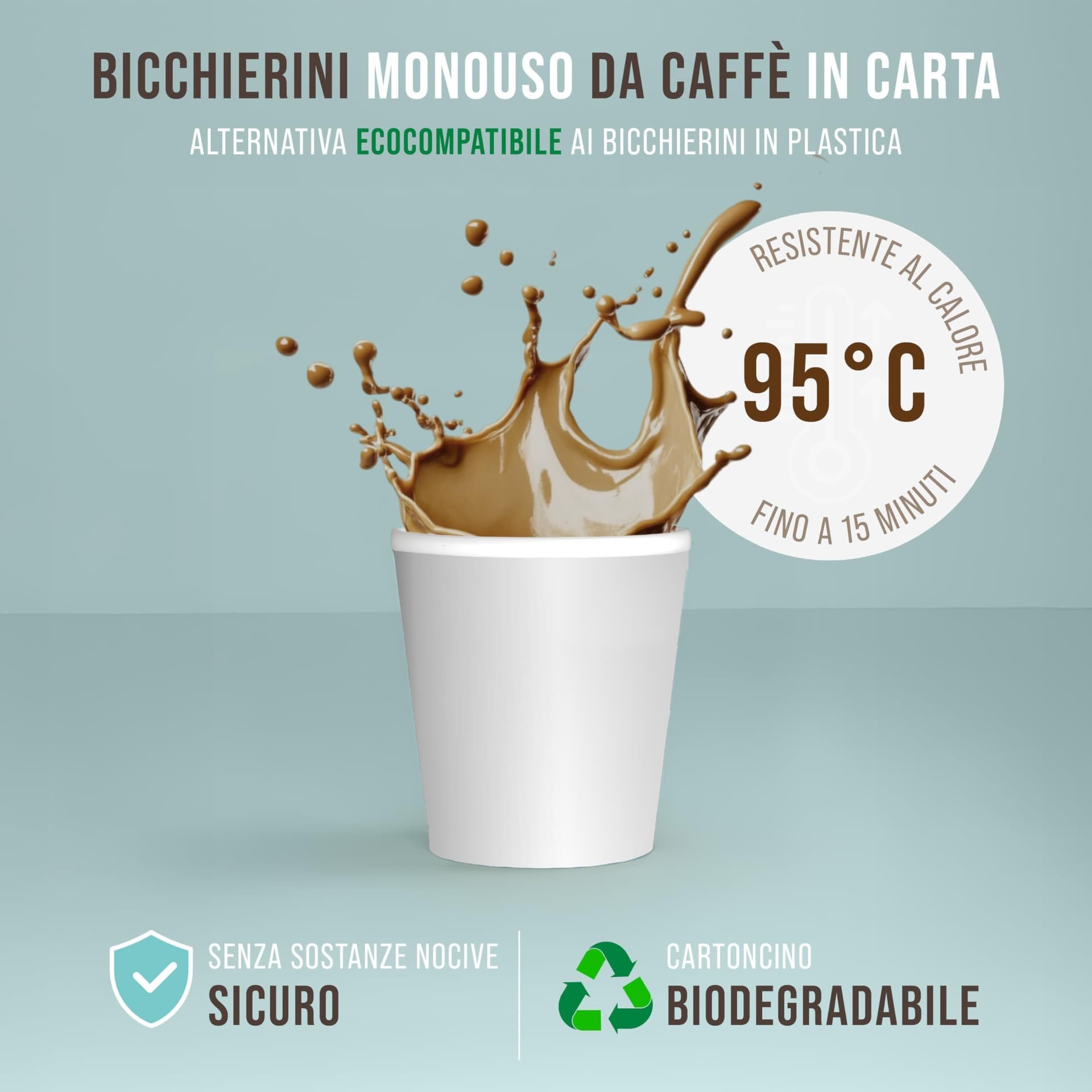 CARTOSPEDÌA – 1000 Bicchierini Caffè Carta, 75 ml, Bicchieri Caffe Monouso Biodegradabil Made in Italy 100%, Total White