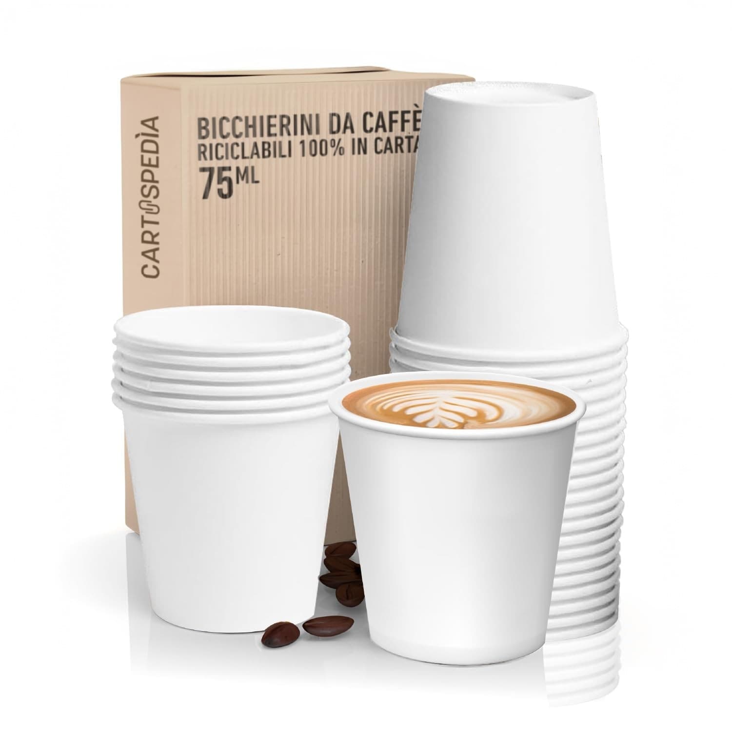 CARTOSPEDÌA – 200 Bicchierini Caffè Carta, 75 ml, Bicchieri Caffe Monouso Biodegradabili  in Italy 100%, Total White - 4