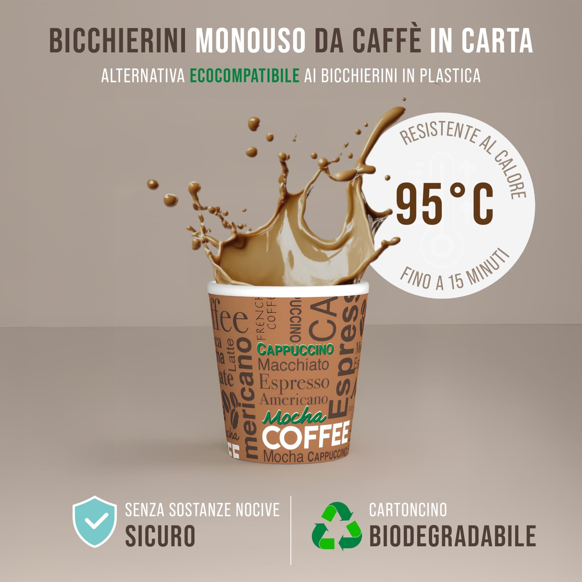 CARTOSPEDÌA – 200 Bicchierini Caffè Carta, 75 ml, Bicchieri Caffe Monouso Biodegradabili Made in Italy 100%, Brown - 5