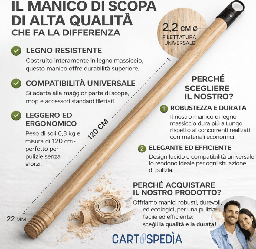 Cartospedìa - SET COMPLETO Manico Scopa  + SCOPA E PALETTA con Manico Lungo + 1 Rotolo da 15 Sacchi Spazzatura (55x65) - 4