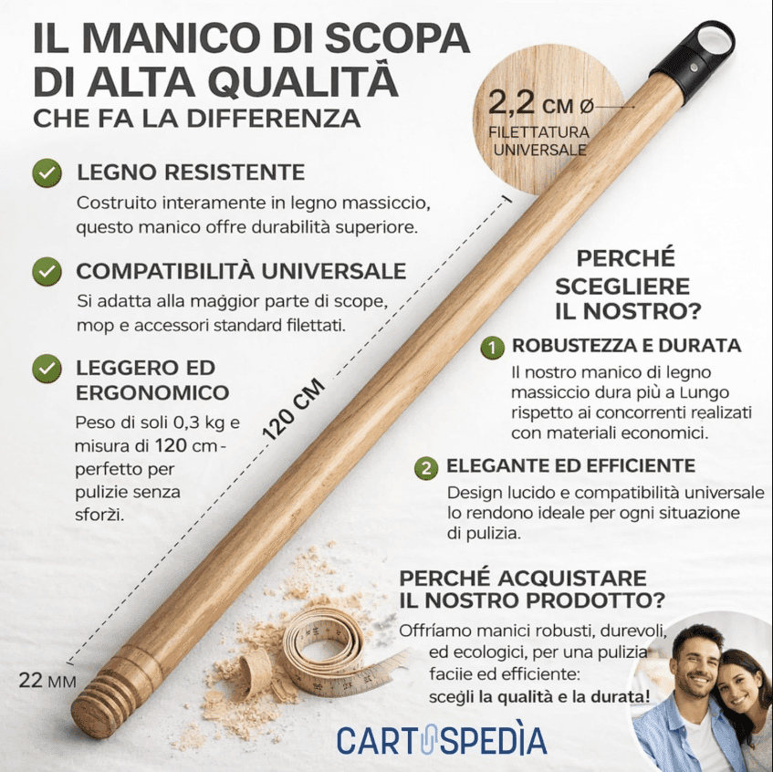 Cartospedìa - SET MANICO SCOPA + SCOPA E PALETTA con Manico Lungo per Pulizia Casa e Uso Professionale - 3