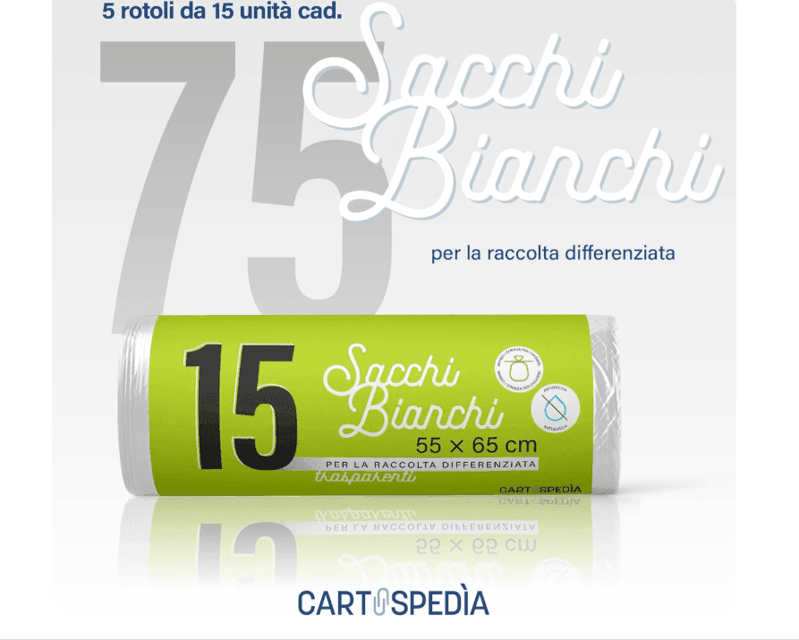 Cartospedìa - 75 Sacchetti Spazzatura - MISURA: 55x65 cm - con Manici | Sacchetti Immondizia da 40L, Trasparenti - 4