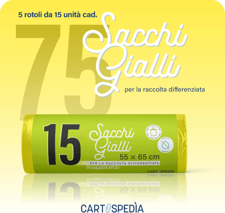 Cartospedìa - 75 Sacchetti Spazzatura - BIODEGRADABILI- MISURA: 55x65 cm - con Manici 40L , Gialli - 4