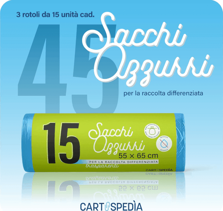 Cartospedìa - 45 Sacchetti Spazzatura - MISURA: 55x65 cm - con Manici | Sacchetti Immondizia da 40L, Azzurri - 5