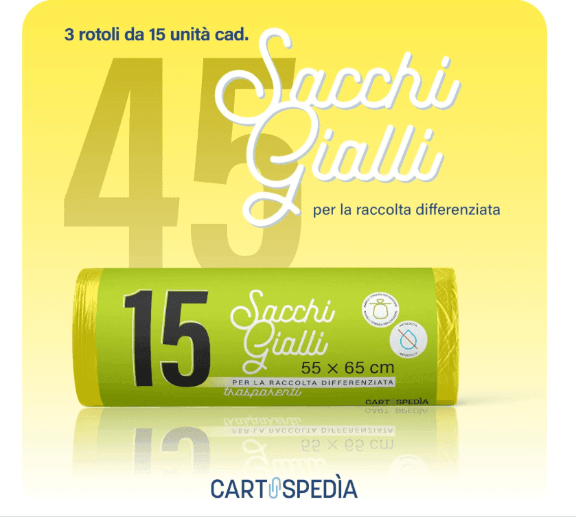 Cartospedìa - 45 Sacchetti Spazzatura - MISURA: 55x65 cm - con Manici | Sacchetti Immondizia da 40L,  Gialli - 4
