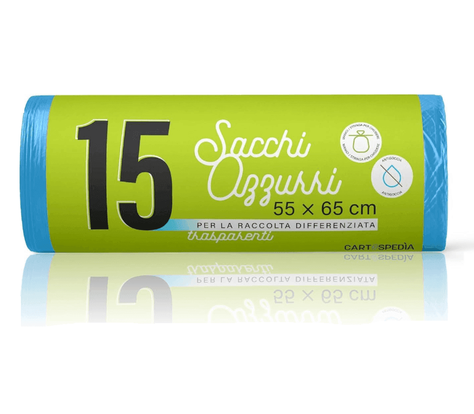 Cartospedìa - 150 Sacchetti Spazzatura - MISURA: 55x65 cm - con Manici | Sacchetti Immondizia da 40L,  Azzurri - 4