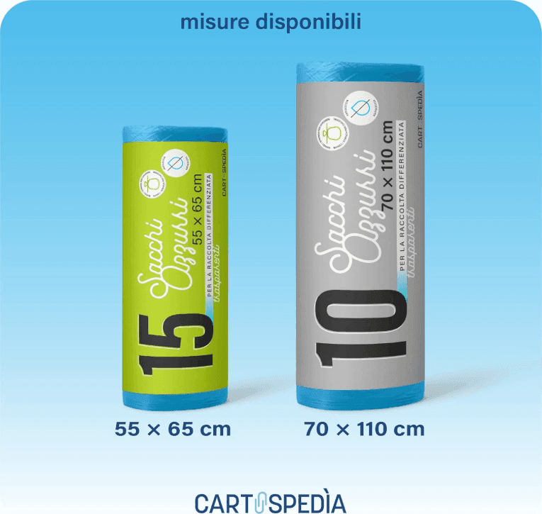 Cartospedìa - 150 Sacchetti Spazzatura - MISURA: 55x65 cm - con Manici | Sacchetti Immondizia da 40L,  Azzurri - 5
