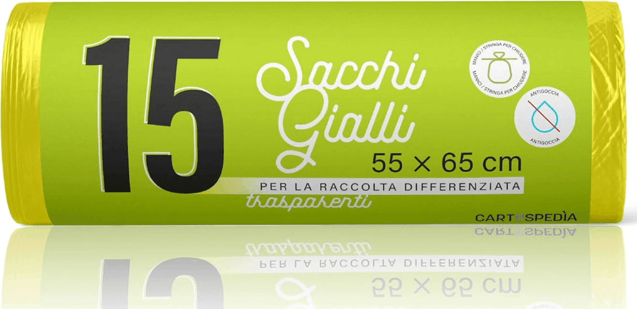 Cartospedìa - 150 Sacchetti Spazzatura - MISURA: 55x65 cm - con Manici | Sacchetti Immondizia da 40L, Gialli - 3