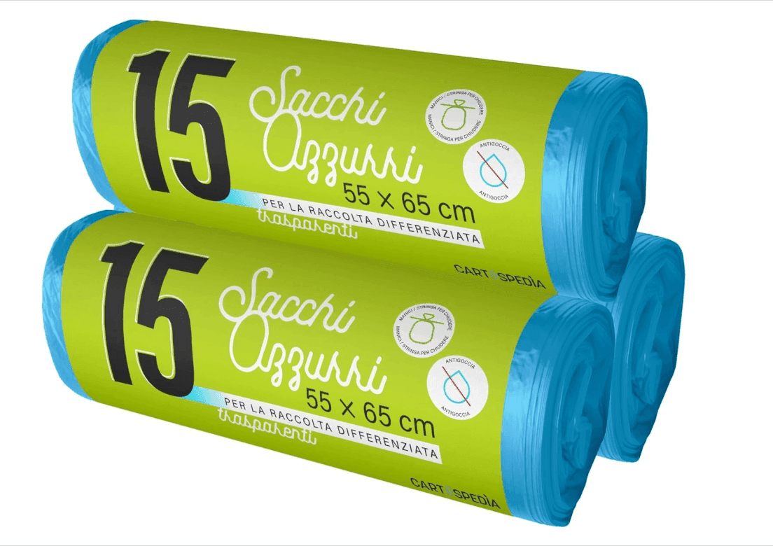 Cartospedìa - 300 Sacchetti Spazzatura - MISURA: 55x65 cm - con Manici | Sacchetti Immondizia da 40L,  Azzurri - 4