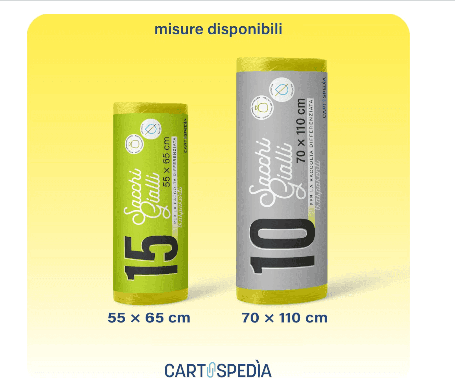 Cartospedìa - 300 Sacchetti Spazzatura - MISURA: 55x65 cm - con Manici | Sacchetti Immondizia da 40L, Gialli - 3