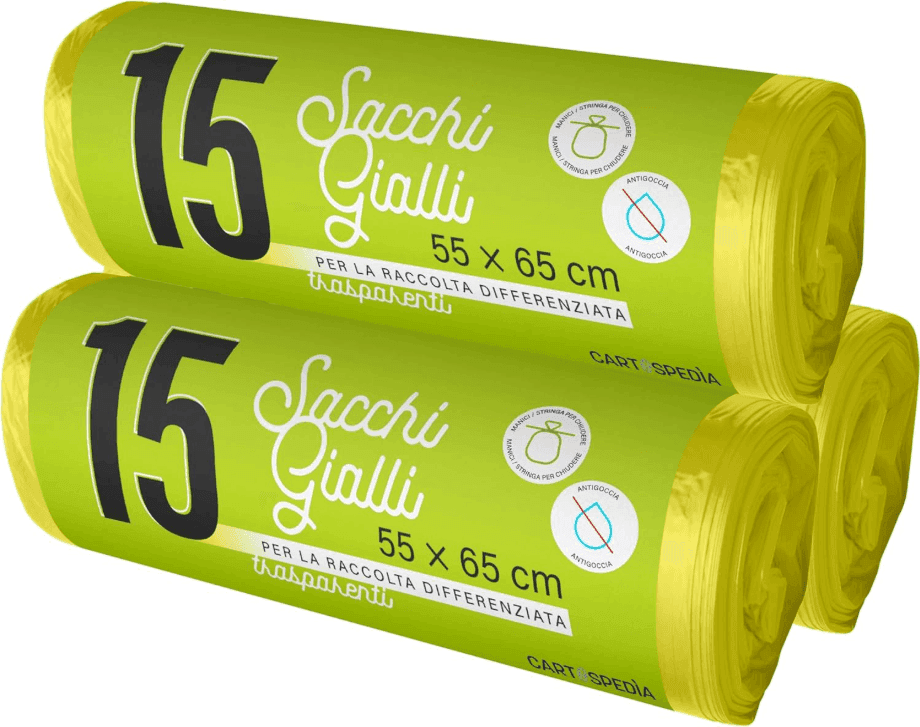 Cartospedìa - 300 Sacchetti Spazzatura - MISURA: 55x65 cm - con Manici | Sacchetti Immondizia da 40L, Gialli - 5