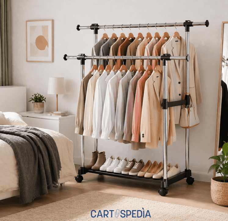 Cartospedìa - Appendiabiti con Ruote Doppio Estensibile - CAPACITA' 30 KG (BLACK)  per Casa, Negozio e Altro - 2