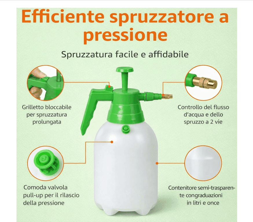 Cartospedìa - Spruzzatore a Pressione 1,5 Litri con Ugello Regolabile  per Giardino e Casa - 4