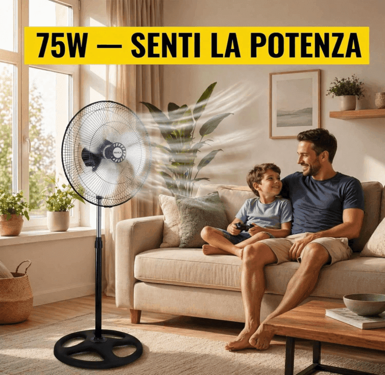 Cartospedìa - Ventilatore 3 in 1 a Piantana, Tavolo e Parete - 75W con 5 Pale in Alluminio - Silenzioso per Casa e Ufficio - 3