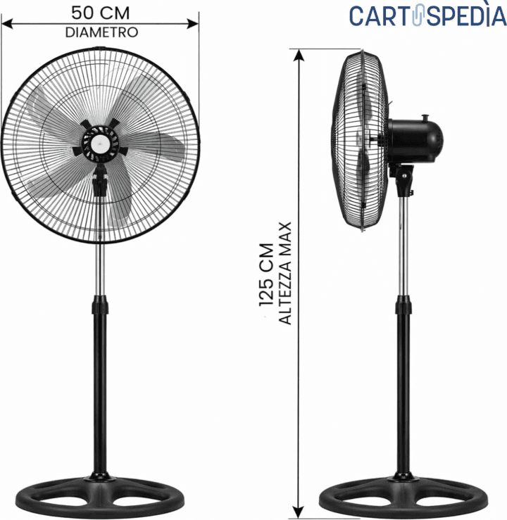 Cartospedìa - Ventilatore 3 in 1 a Piantana, Tavolo e Parete - 75W con 5 Pale in Alluminio - Silenzioso per Casa e Ufficio - 8