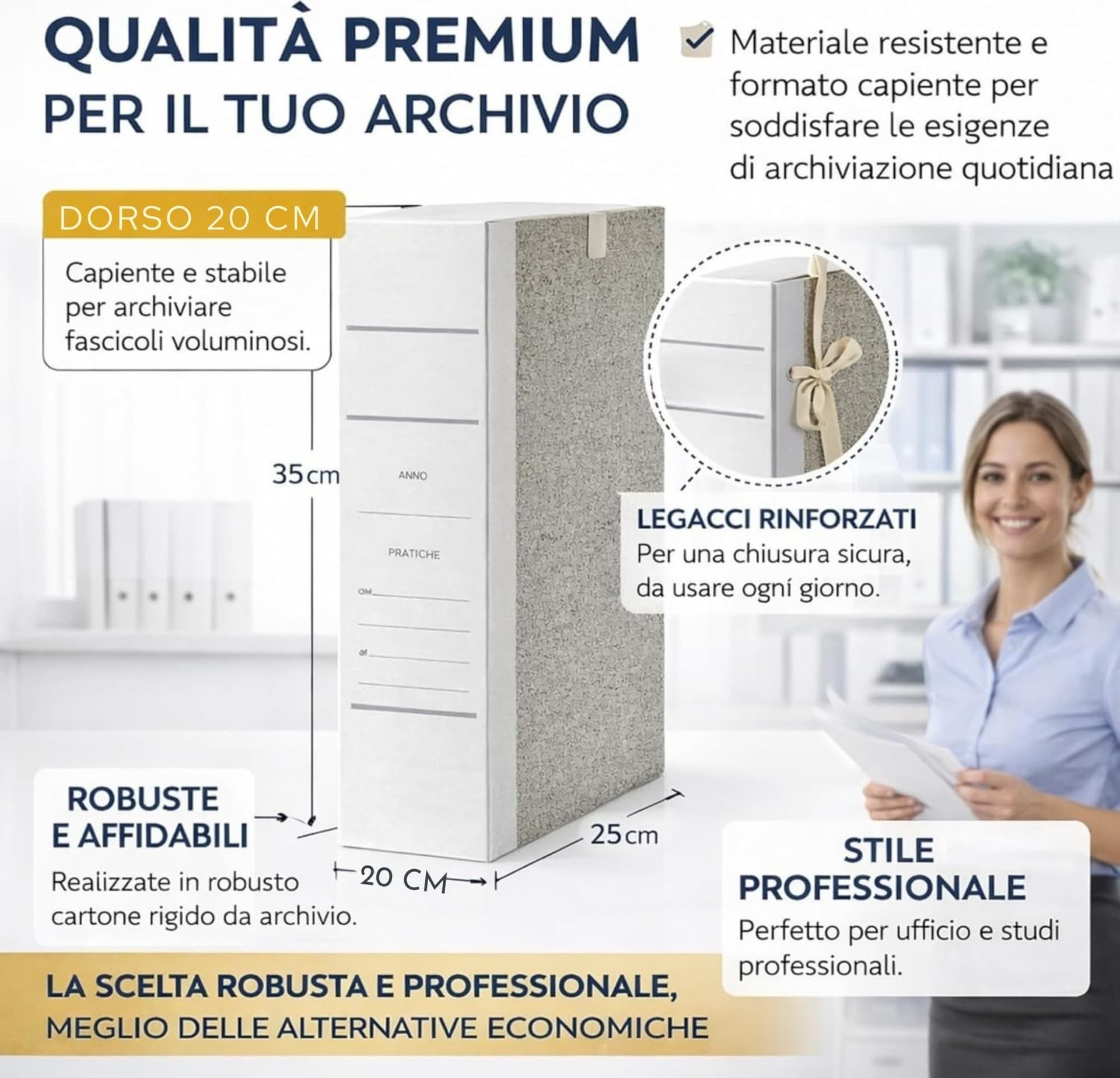 5 Raccoglitori con legacci Documenti + CUCITRICE COMPRESA - Dorso 20 cm  Cartelline Portadocumenti Pratiche A4 - 3