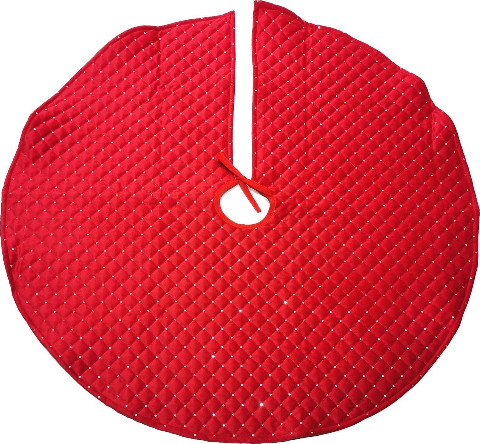 Copri base rosso con paillettes tondo da Ø 120 cm per albero di Natale