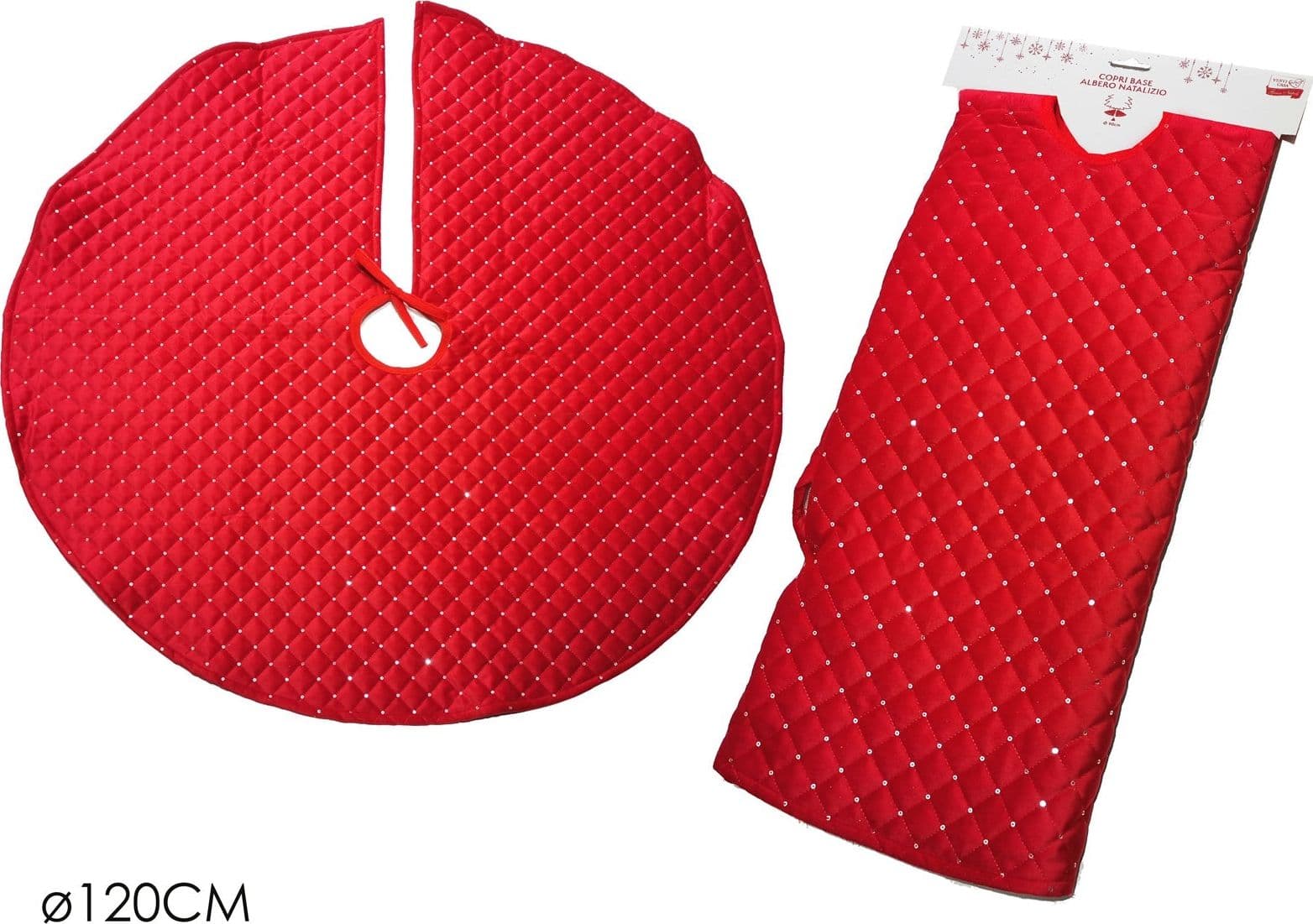 Copri base rosso con paillettes tondo da Ø 120 cm per albero di Natale - 3