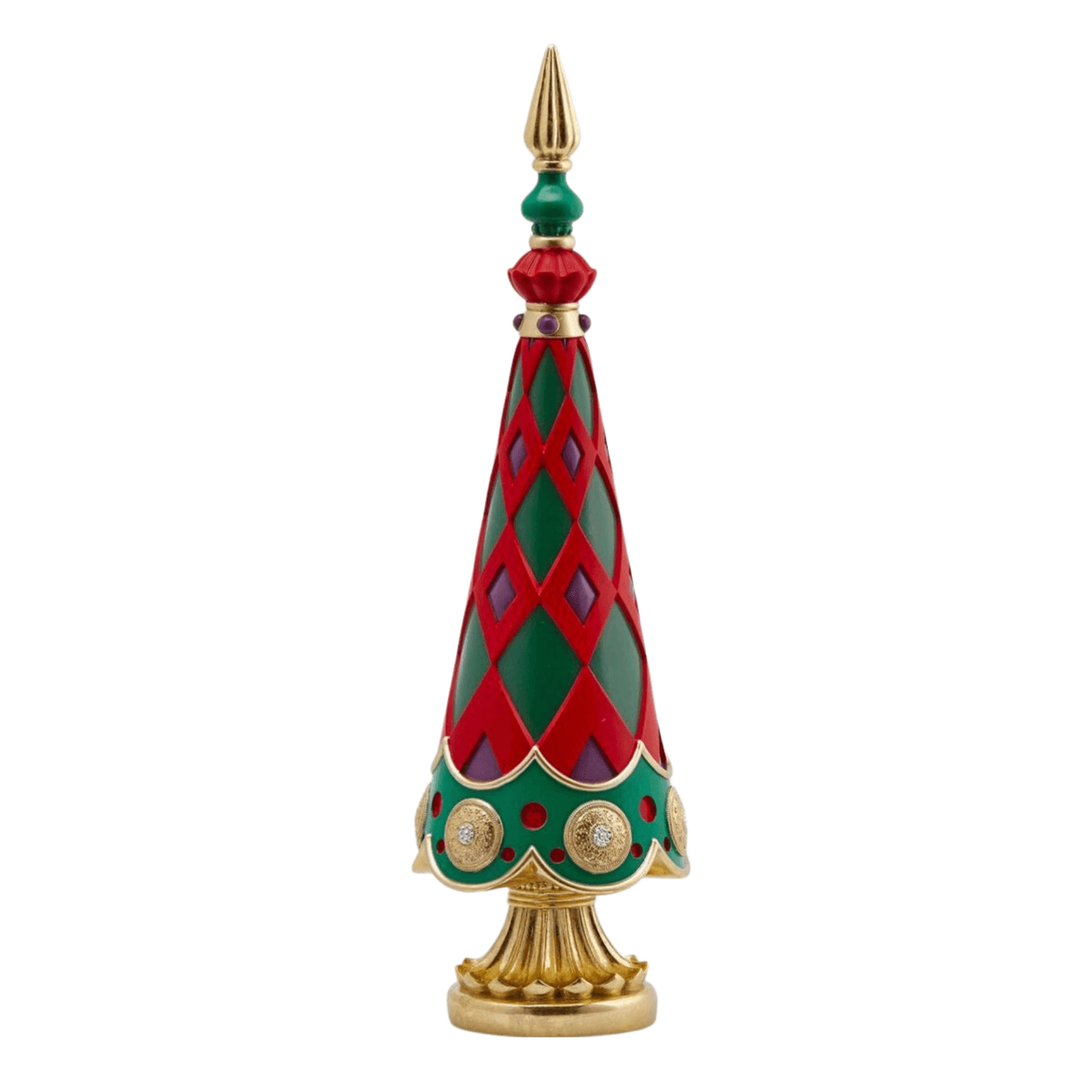 Alberello di Natale rosso e verde in poliresina, decorazione con rombi - 5