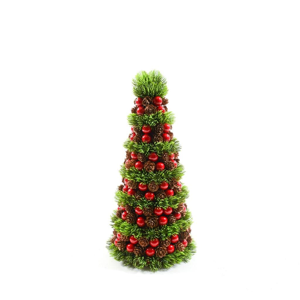 Albero di Natale verde con bacche e pigne, in polistirolo Ø 19 x h 38 cm - 2